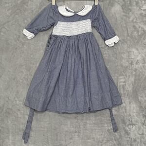 Strasburg Baby Dress 18M Blue White Houndstooth Smocked Cotton Peter Pan Collar